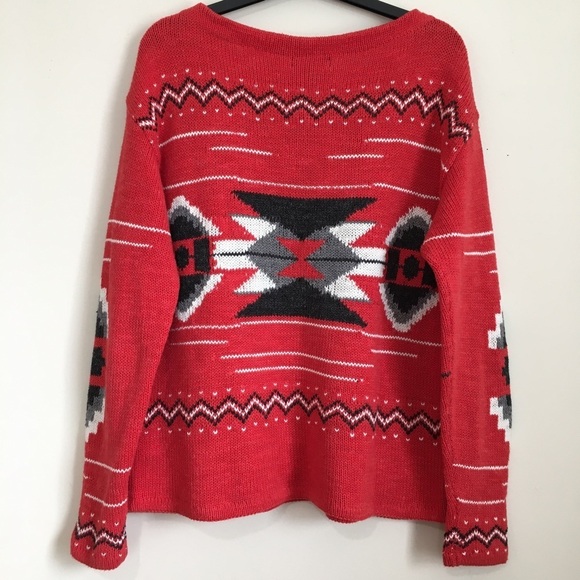 Vintage Ralph Lauren Aztec Southwest Tribal Red Crew Neck Hand Knit sweater L - Picture 2 of 15